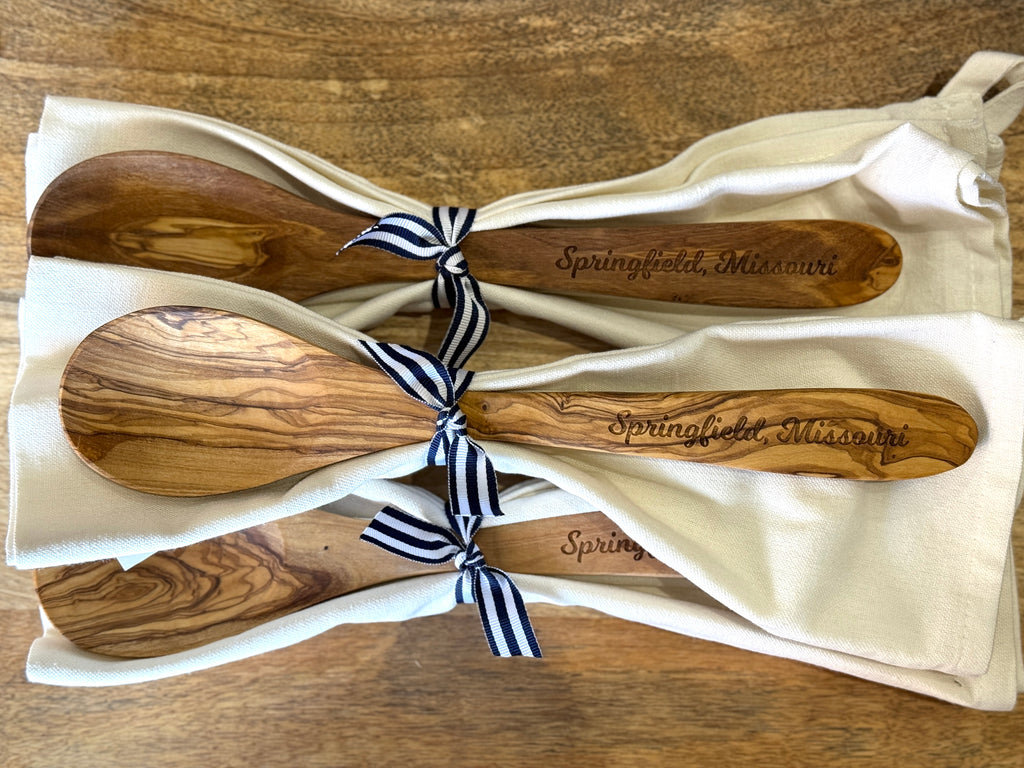 Olive Wood Serving Spoon & Towel Gift Set