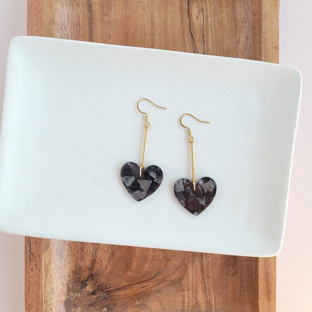 Mina Heart Earrings - Black / Valentine