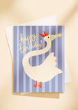 Goose Happy Birthday Striped Folded A2 Greeting Card