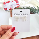 Bow Studs - White Shimmer // Christmas, Holiday, Jewelry, Earrings