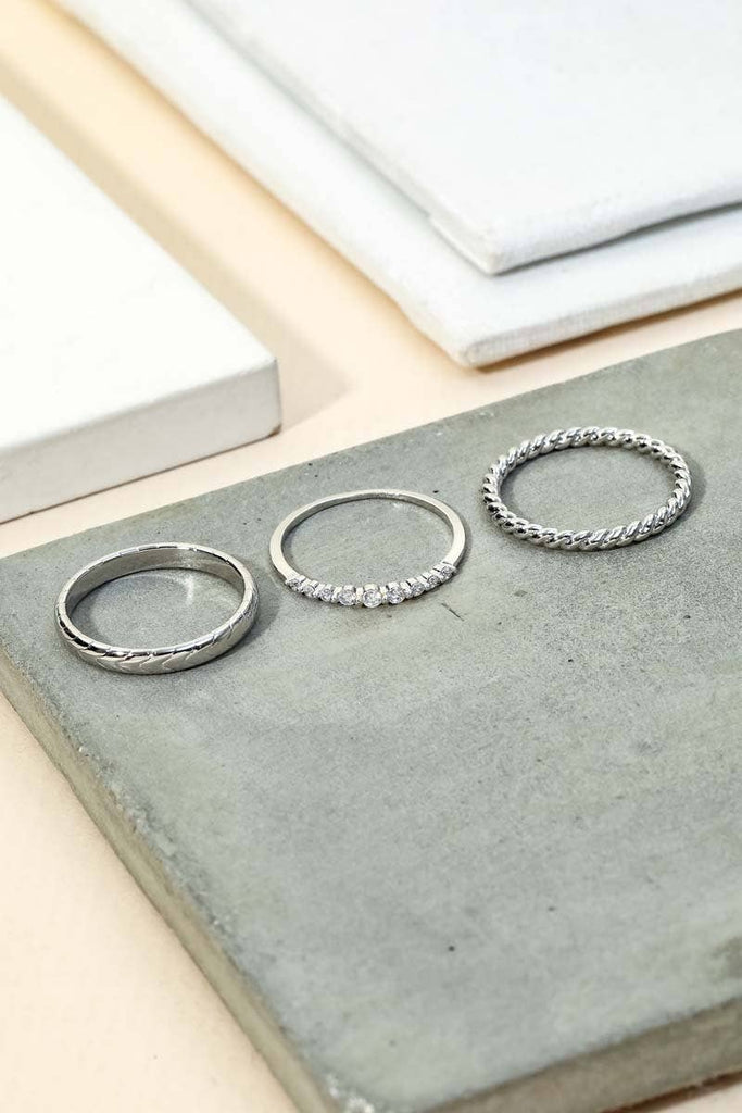 Three Piece Metallic Twist Fashion Ring Set