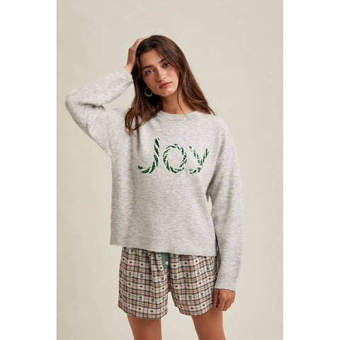 'JOY' SEQUIN CANDY CANE SWEATER / WL25-11114