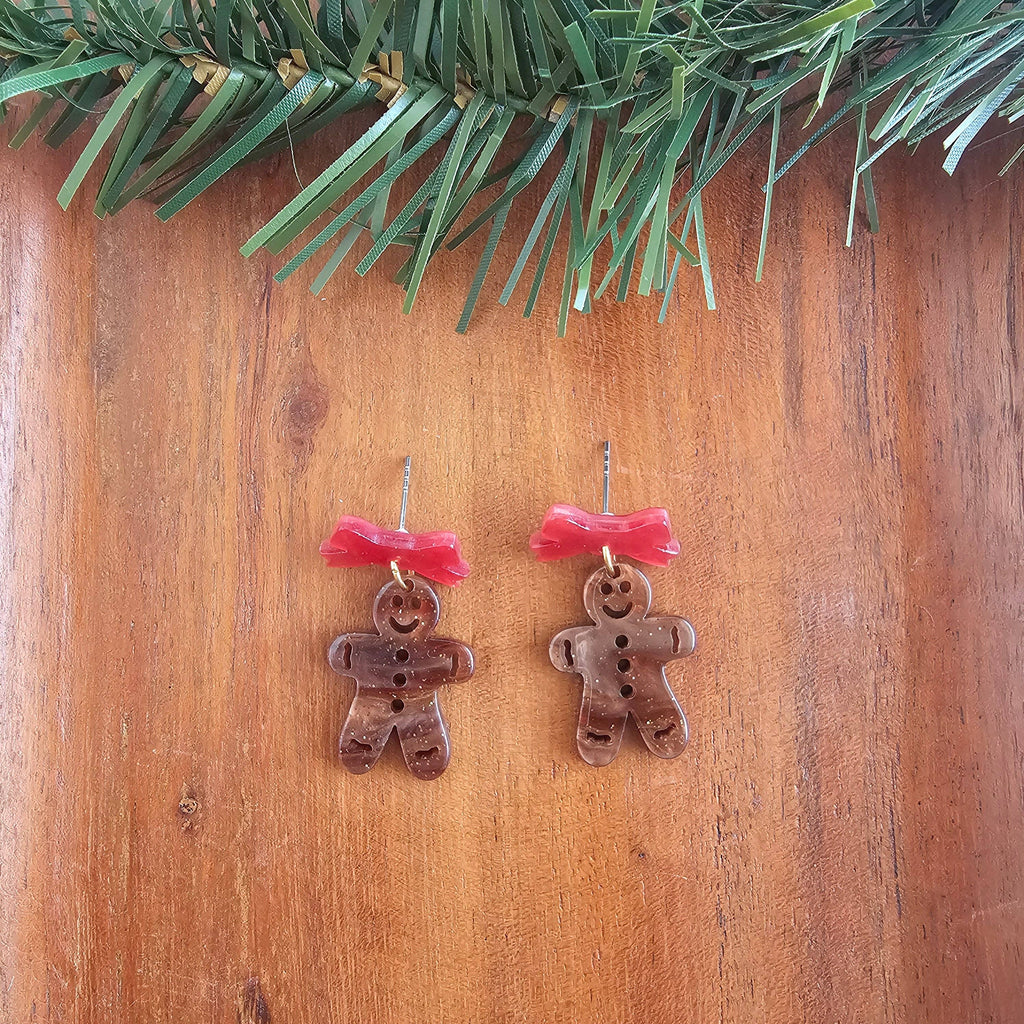 Bow Gingerbread Earrings - Red Shimmer // Christmas, Holiday, Jewelry