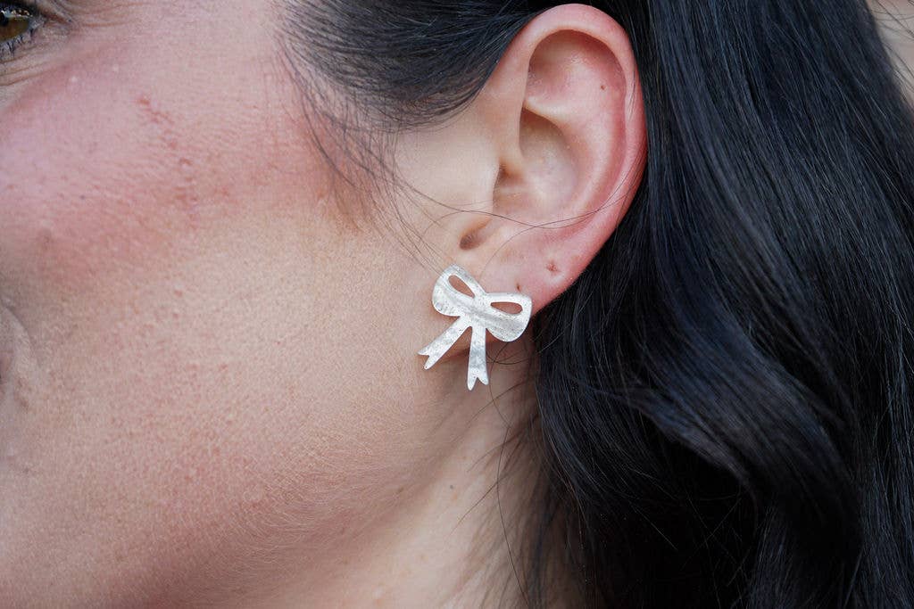 Bow Studs - White Shimmer // Christmas, Holiday, Jewelry, Earrings