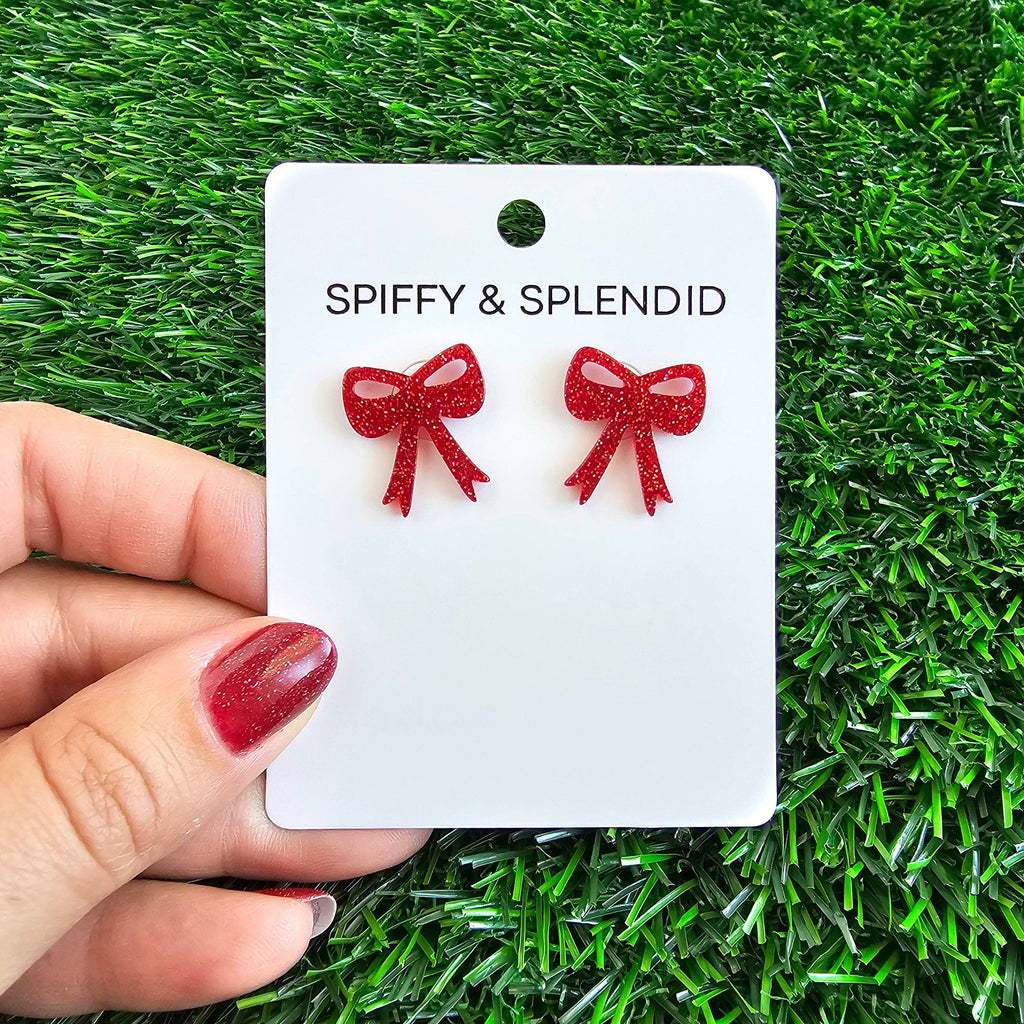 Bow Studs - Red Glitter // Jewelry, Earrings, Game Day, Christmas