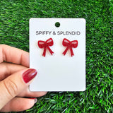 Bow Studs - Red Glitter // Jewelry, Earrings, Game Day, Christmas