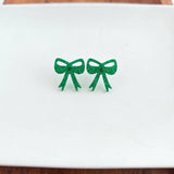 Bow Studs - Green Glitter // Jewelry, Earrings, Game Day, Christmas