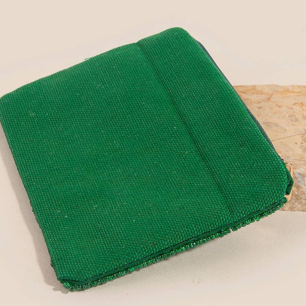 Green And Pink Seed Beaded Ribbon Bow Coin Purse