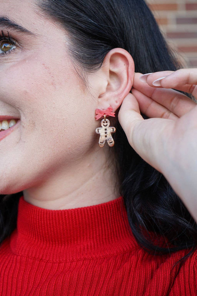 Bow Gingerbread Earrings - Red Shimmer // Christmas, Holiday, Jewelry