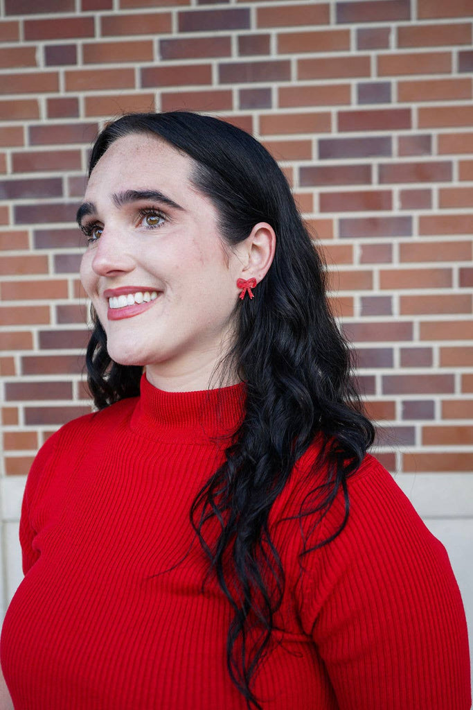 Bow Studs - Red Shimmer // Christmas, Holiday, Jewelry, Earrings