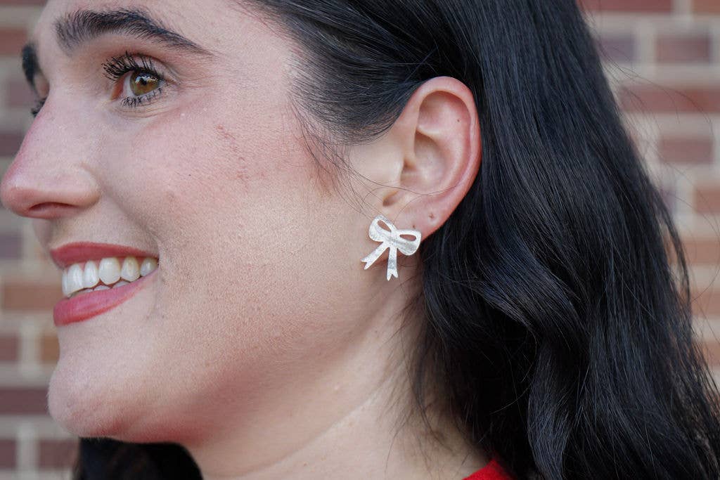 Bow Studs - White Shimmer // Christmas, Holiday, Jewelry, Earrings