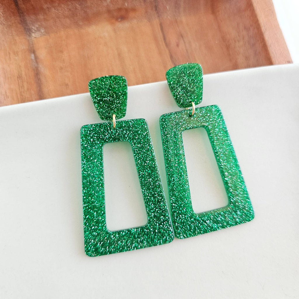 Avery Earrings - Green Glitter // Jewelry, Game Day