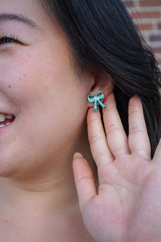 Bow Studs - Green Shimmer // Christmas, Holiday, Jewelry, Earrings