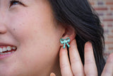Bow Studs - Green Shimmer // Christmas, Holiday, Jewelry, Earrings