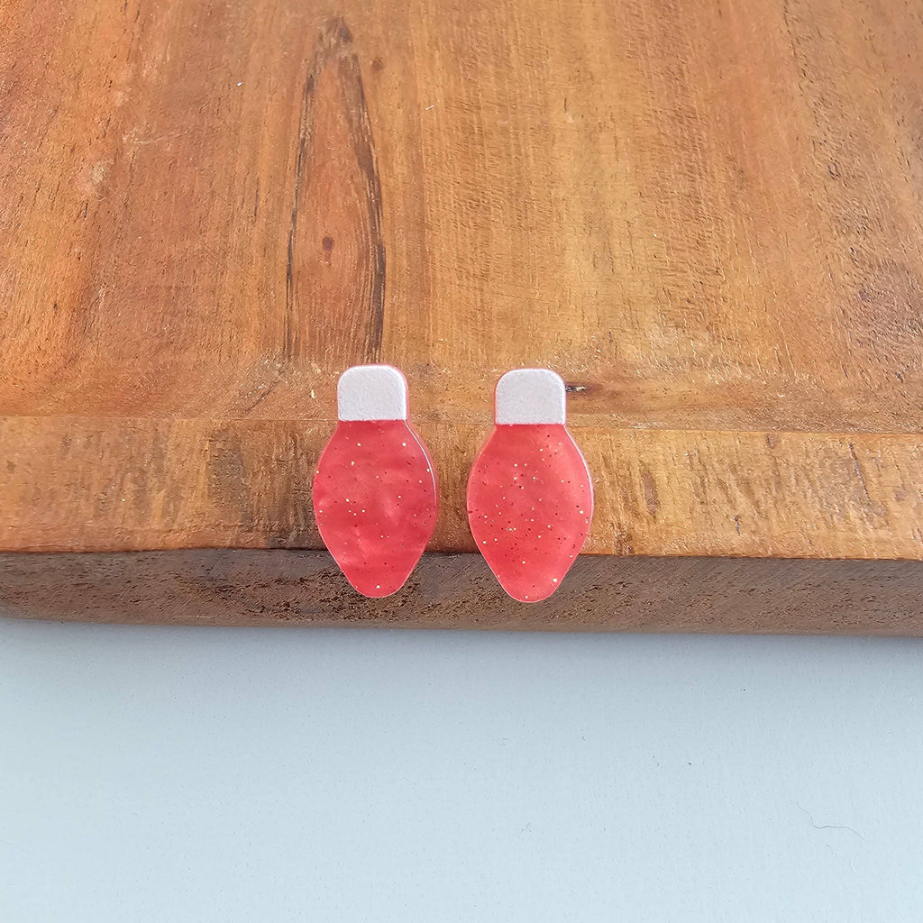 Christmas Light Studs - Red Shimmer // Christmas, Holiday, Jewelry, Earrings