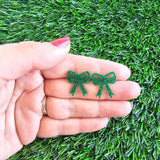Bow Studs - Green Glitter // Jewelry, Earrings, Game Day, Christmas