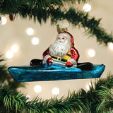 Kayaking Santa Glass Ornament