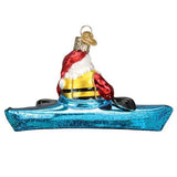 Kayaking Santa Glass Ornament