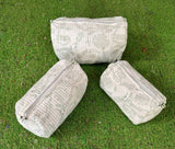 Quilted Cotton Bag Handprinted Toiletry Bag Makeup Bag Pouch