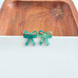 Bow Studs - Green Shimmer // Christmas, Holiday, Jewelry, Earrings
