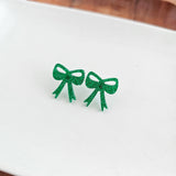 Bow Studs - Green Glitter // Jewelry, Earrings, Game Day, Christmas