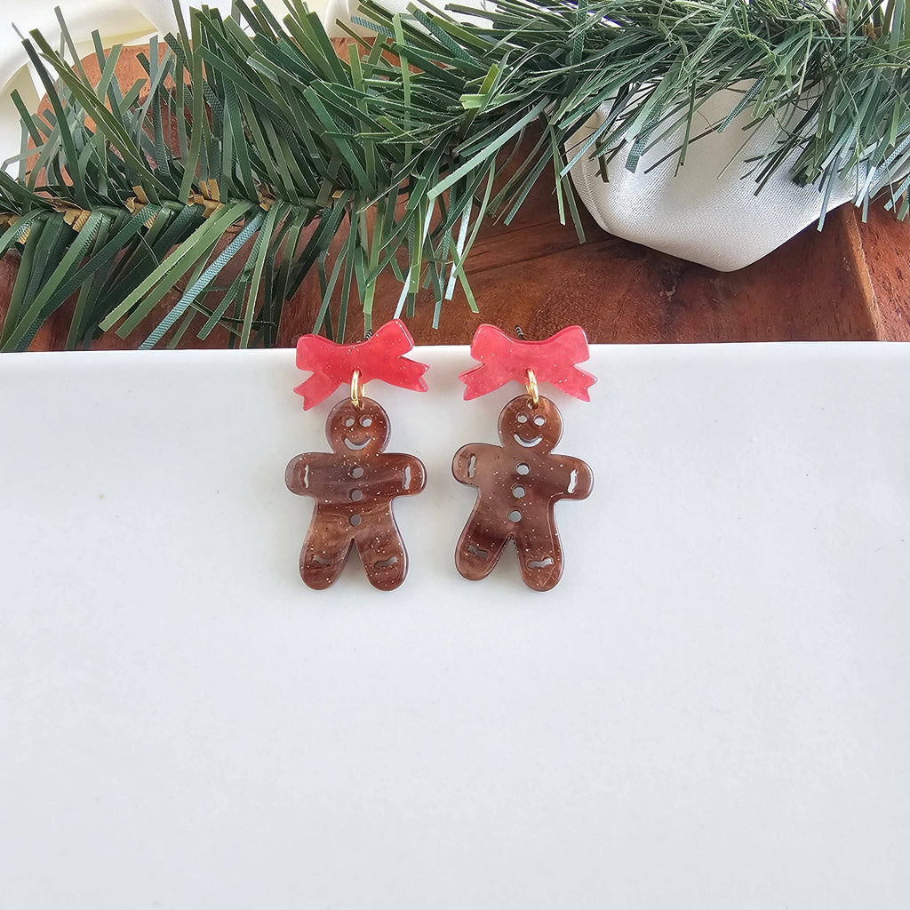 Bow Gingerbread Earrings - Red Shimmer // Christmas, Holiday, Jewelry