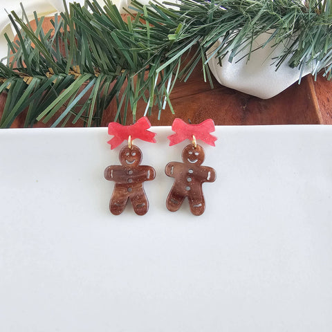 Bow Gingerbread Earrings - Red Shimmer // Christmas, Holiday, Jewelry