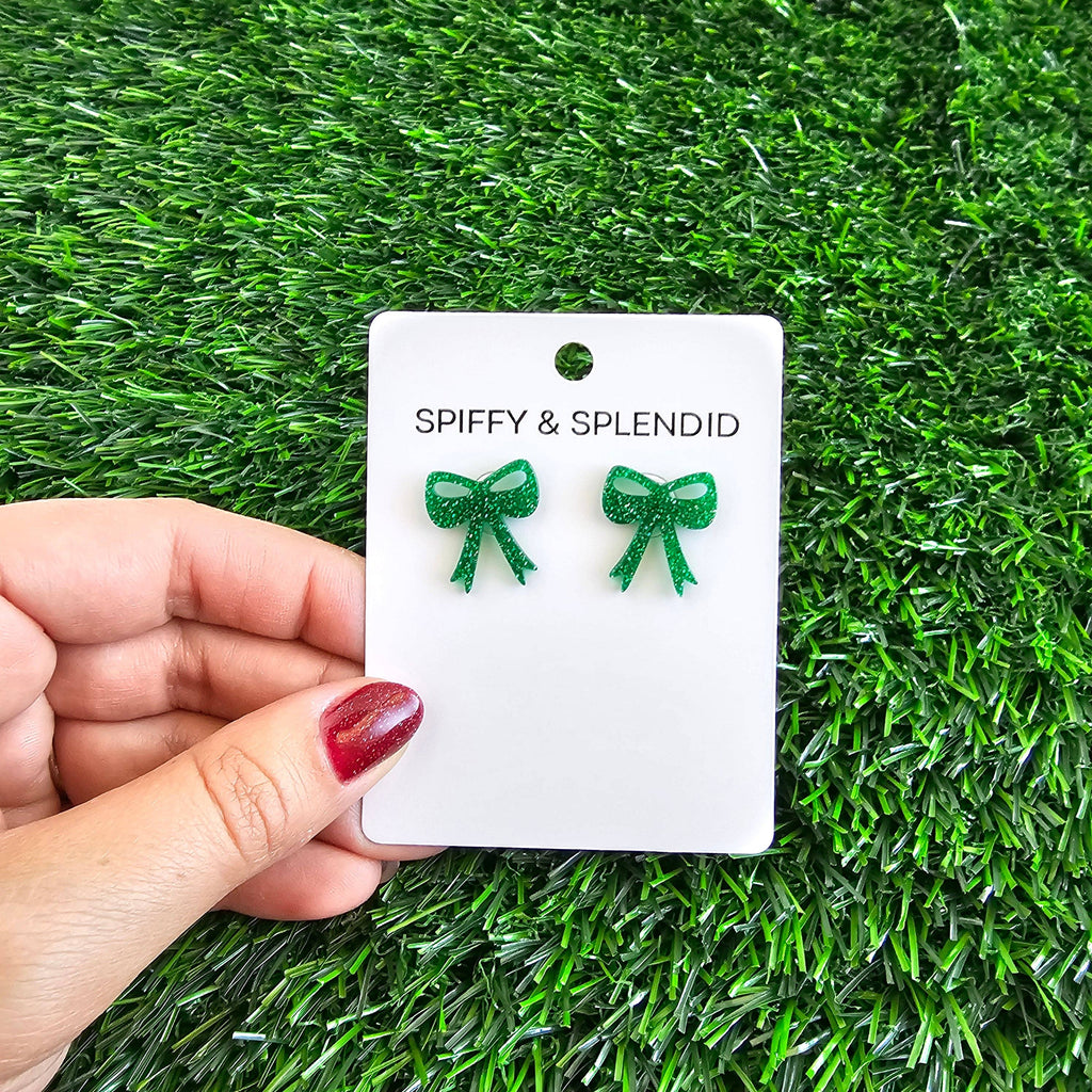 Bow Studs - Green Glitter // Jewelry, Earrings, Game Day, Christmas
