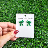Bow Studs - Green Glitter // Jewelry, Earrings, Game Day, Christmas