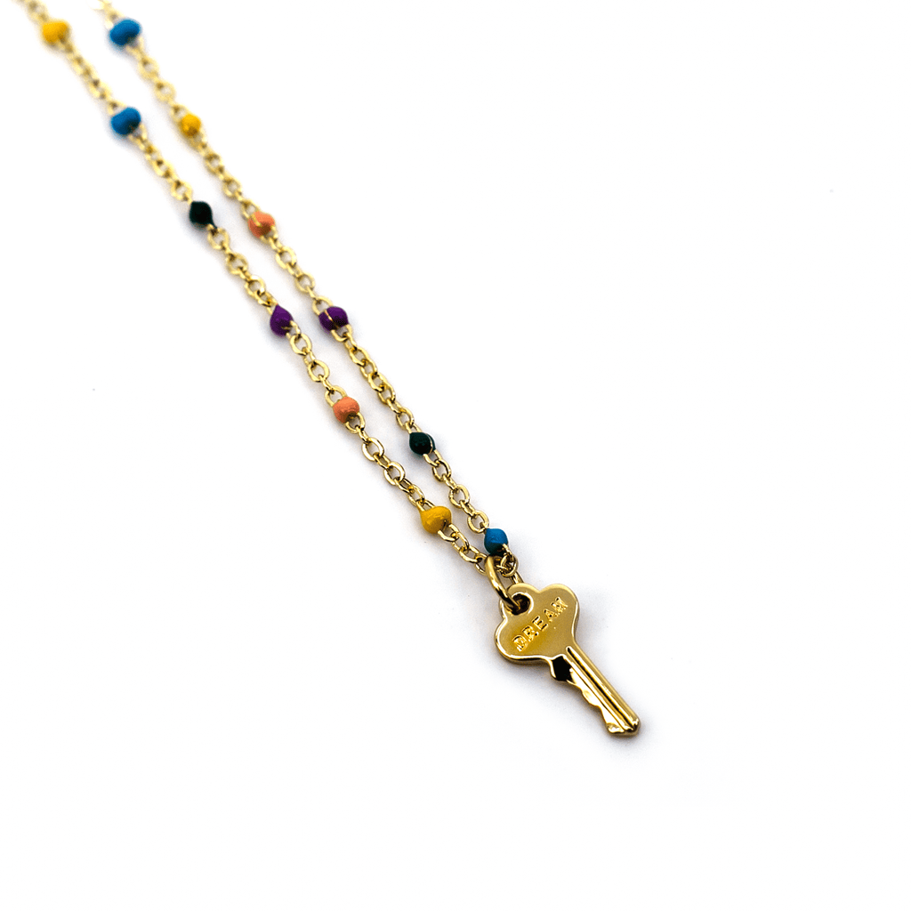 Rainbow Beaded Petite Key Necklace