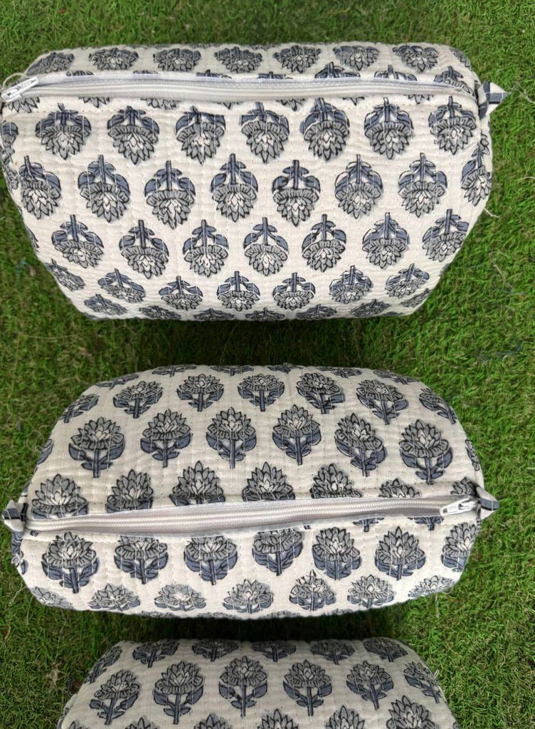 Hand Block Printed Bag Cotton Quilted Women's Zipper Pouches