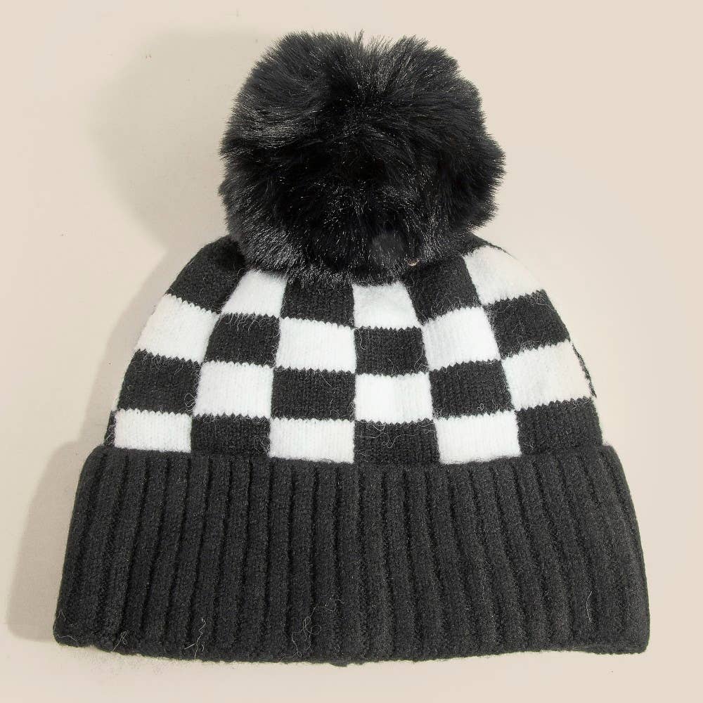 Checkered Pom Beanie