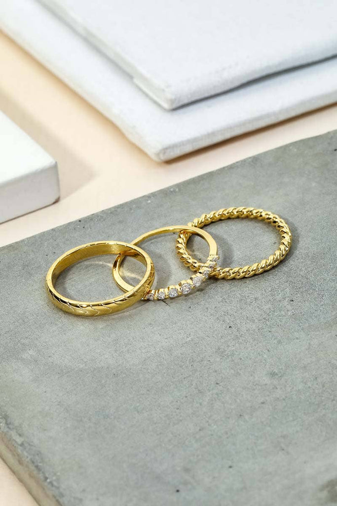 Three Piece Metallic Twist Fashion Ring Set