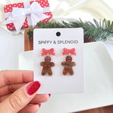Bow Gingerbread Earrings - Red Shimmer // Christmas, Holiday, Jewelry