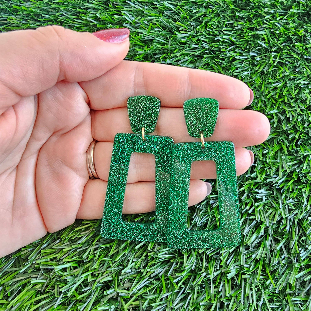 Avery Earrings - Green Glitter // Jewelry, Game Day