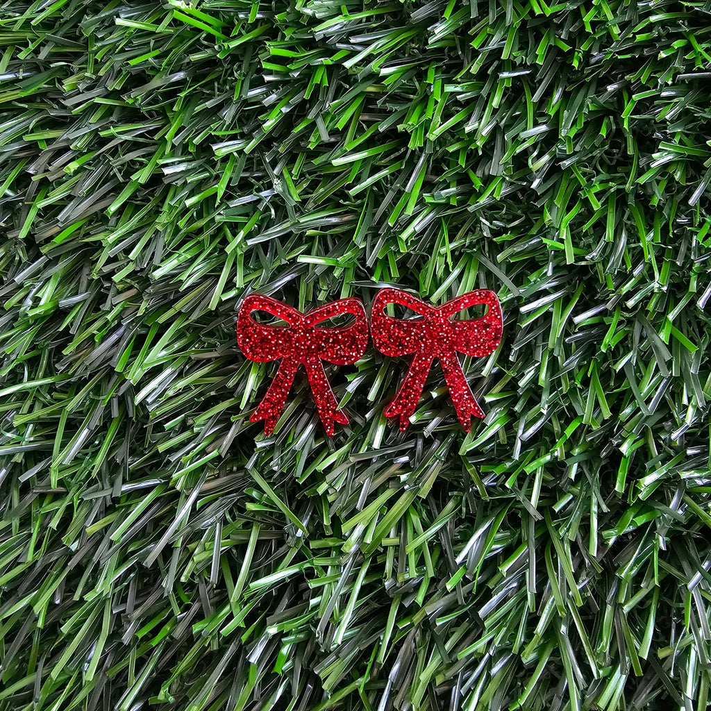 Bow Studs - Red Glitter // Jewelry, Earrings, Game Day, Christmas