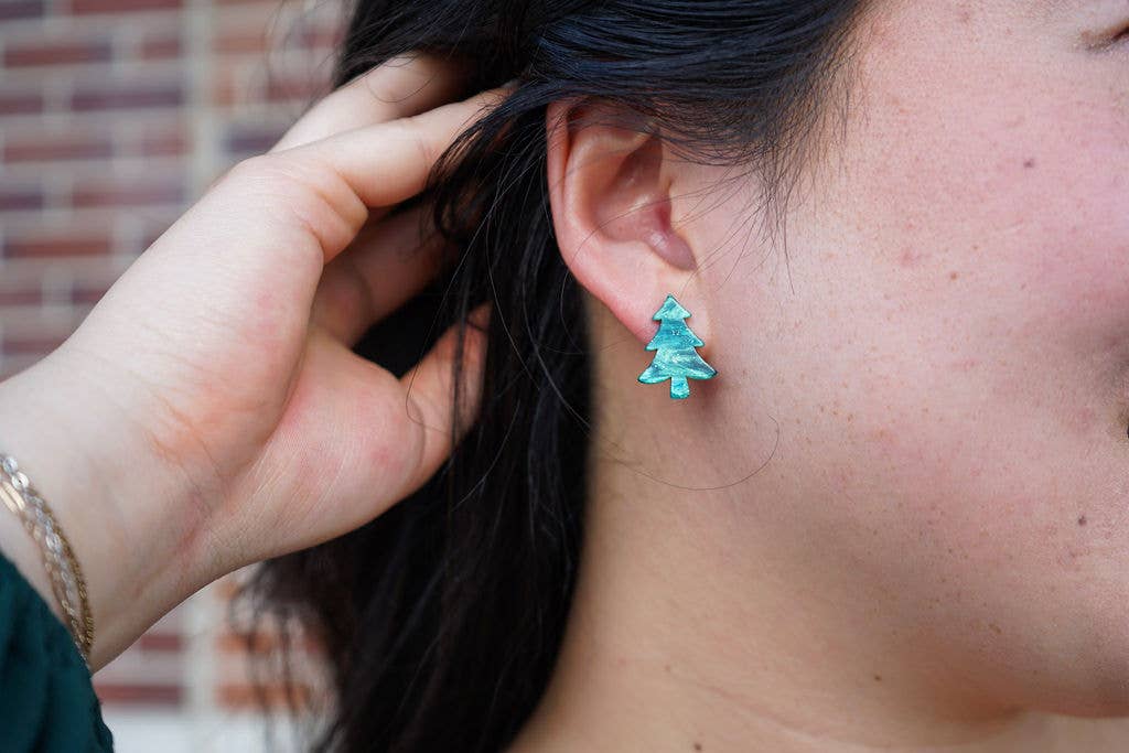 Christmas Tree Studs - Green Shimmer // Holiday, Jewelry, Earrings