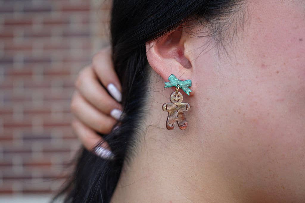 Bow Gingerbread Earrings - Green Shimmer // Christmas, Holiday, Jewelry