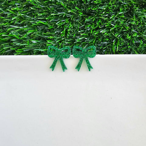 Bow Studs - Green Glitter // Jewelry, Earrings, Game Day, Christmas