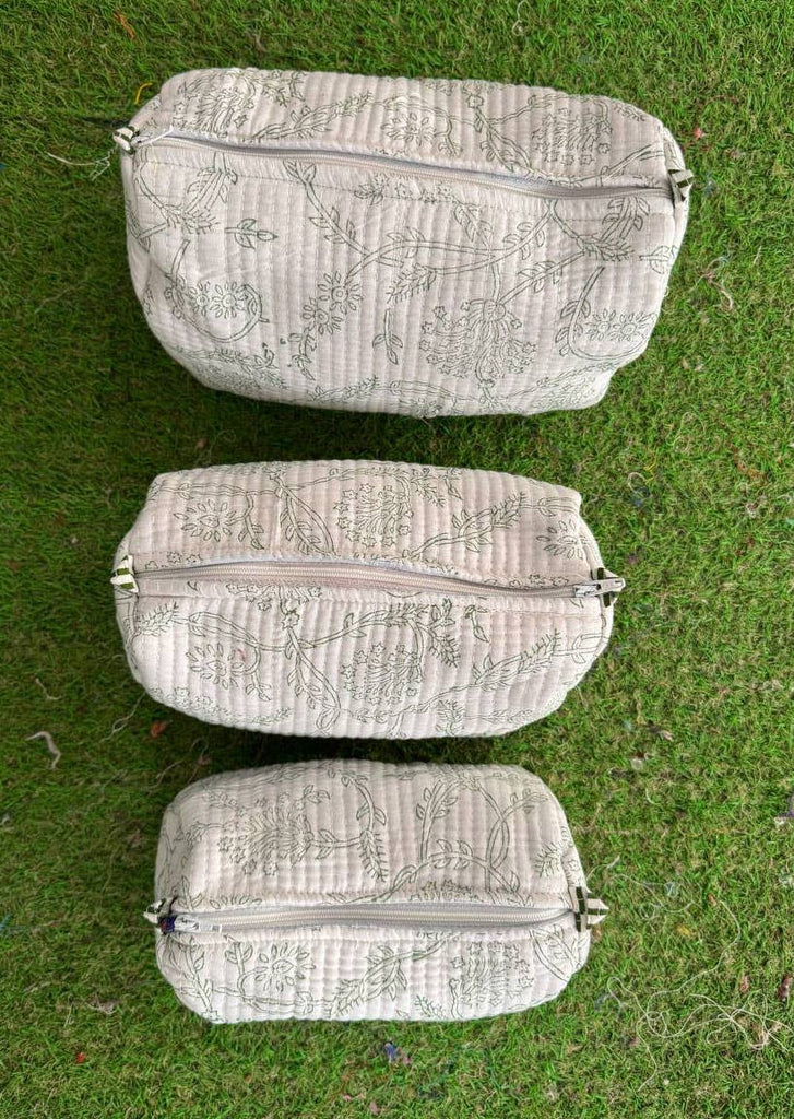 Quilted Cotton Bag Handprinted Toiletry Bag Makeup Bag Pouch