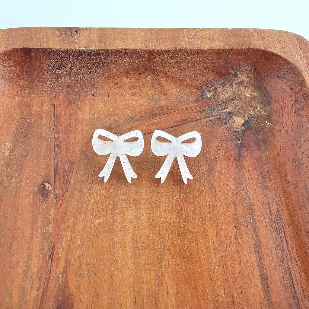 Bow Studs - White Shimmer // Christmas, Holiday, Jewelry, Earrings