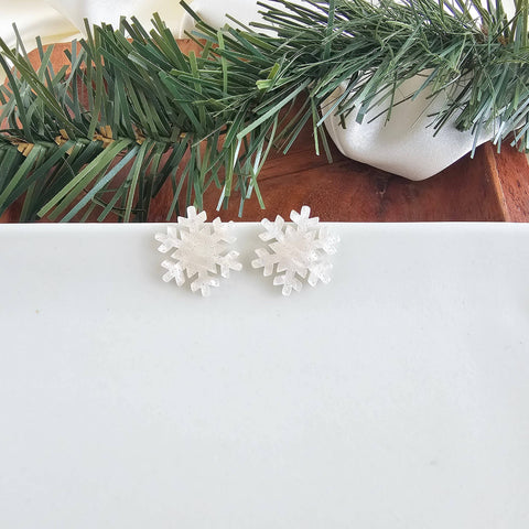Snowflake Studs - White Shimmer // Christmas, Holiday, Jewelry, Earrings
