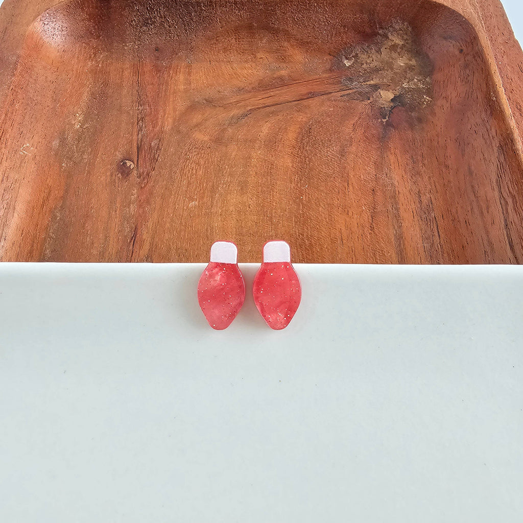 Christmas Light Studs - Red Shimmer // Christmas, Holiday, Jewelry, Earrings