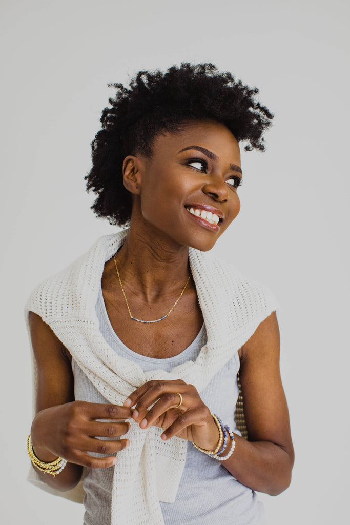 Morse Code Dainty Stone Necklace // Grandma