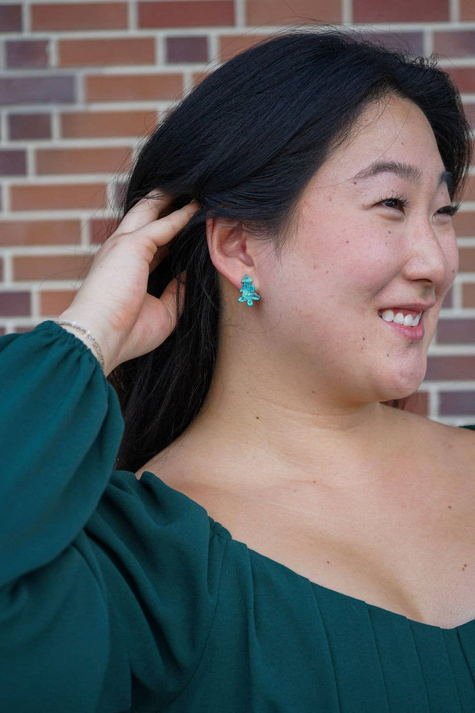 Christmas Tree Studs - Green Shimmer // Holiday, Jewelry, Earrings