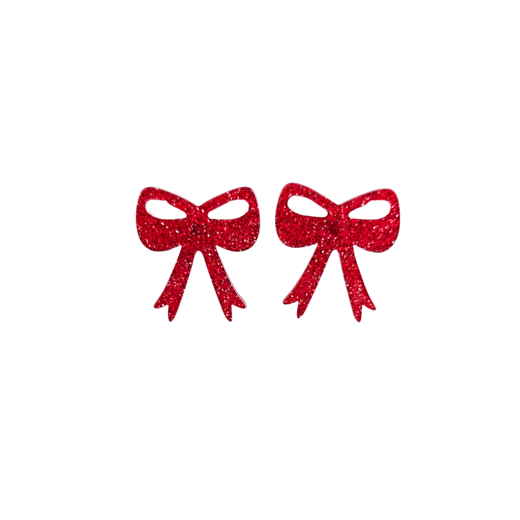 Bow Studs - Red Glitter // Jewelry, Earrings, Game Day, Christmas