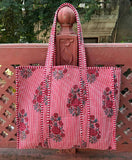Pink Pure Cotton Handmade Bag Quilted Bag Floral Printed Bag