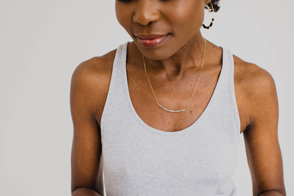 Morse Code Dainty Stone Necklace // Grandma