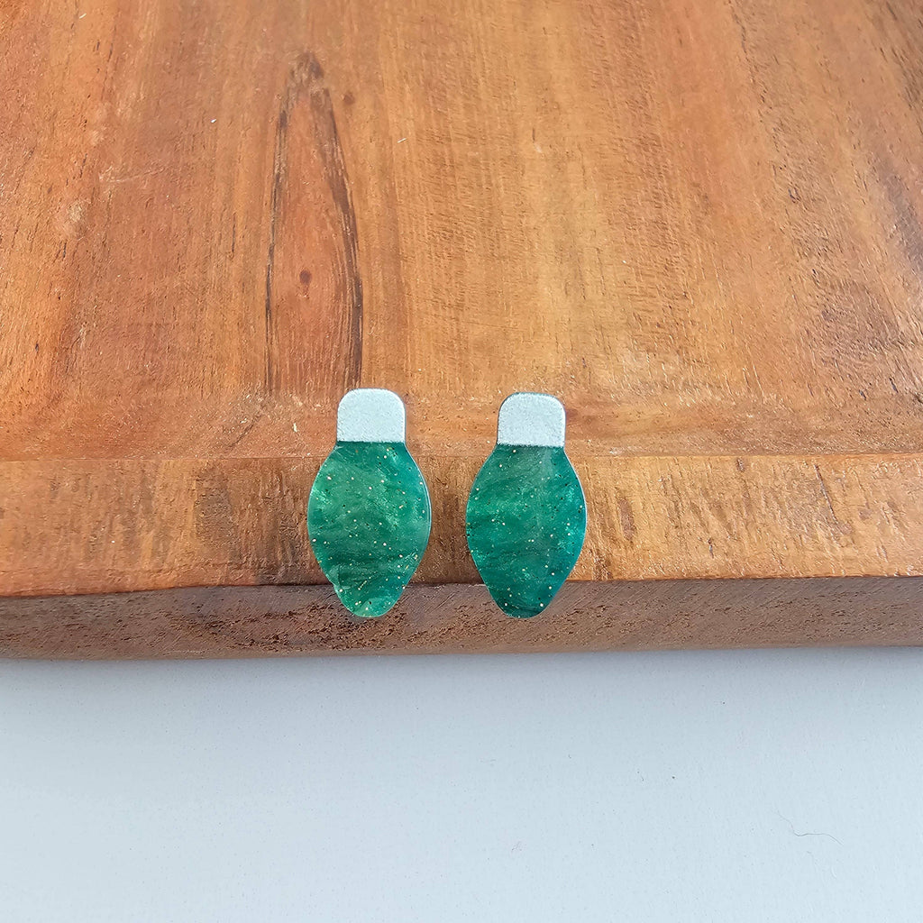 Christmas Light Studs - Green Shimmer // Christmas, Holiday, Jewelry, Earrings