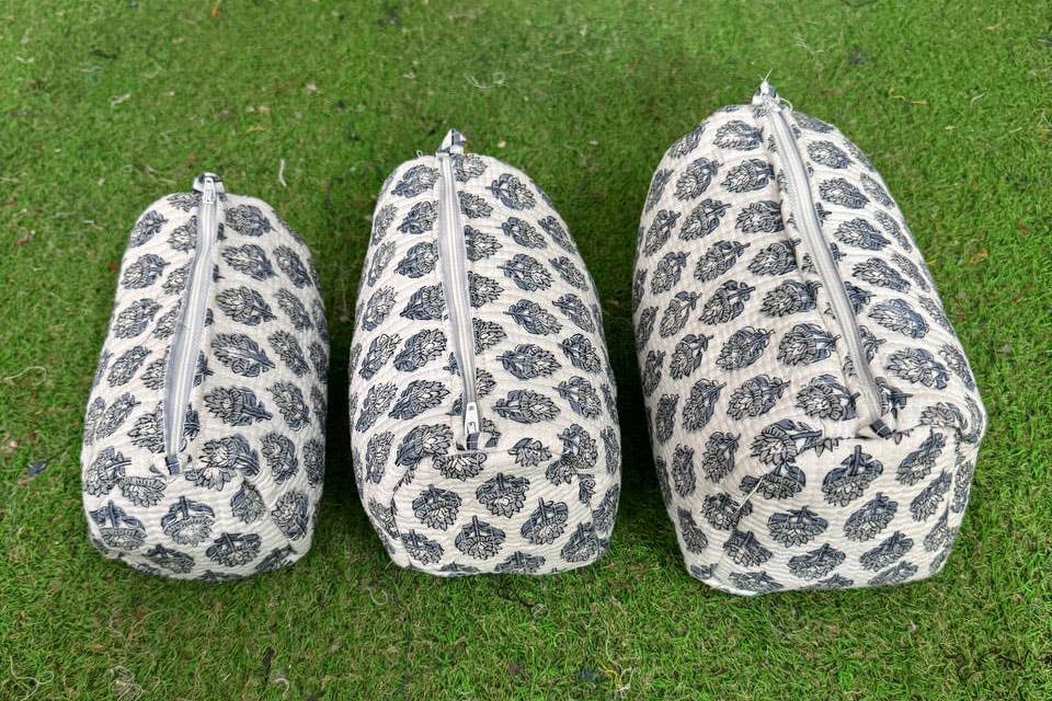 Hand Block Printed Bag Cotton Quilted Women's Zipper Pouches